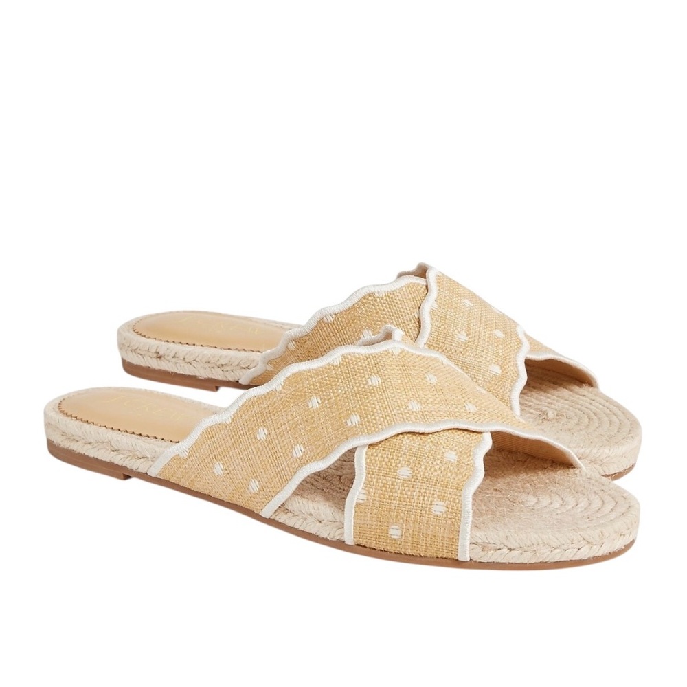J.Crew Polka Dot Scallop Slide Raffia Sandal Size 7
